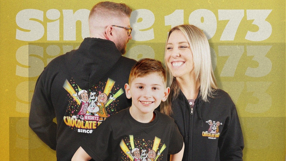 Family wearing nostalgic apparel