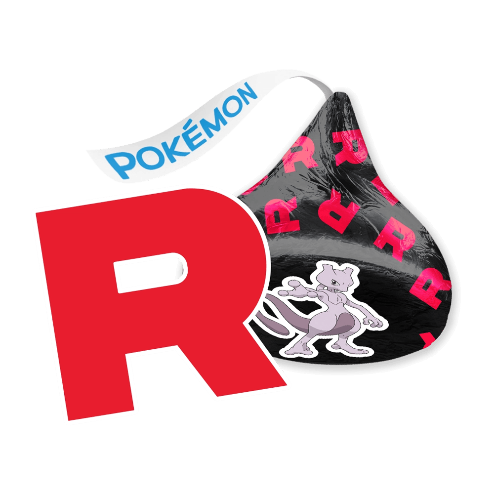 team rocket logo beside hersheys kisses pokemon foils milk chocolate candy