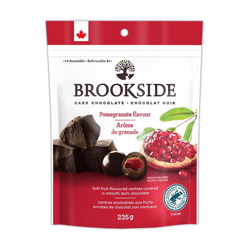 BROOKSIDE Dark Chocolate Pomegranate Flavour, 235g bag - Front of Package