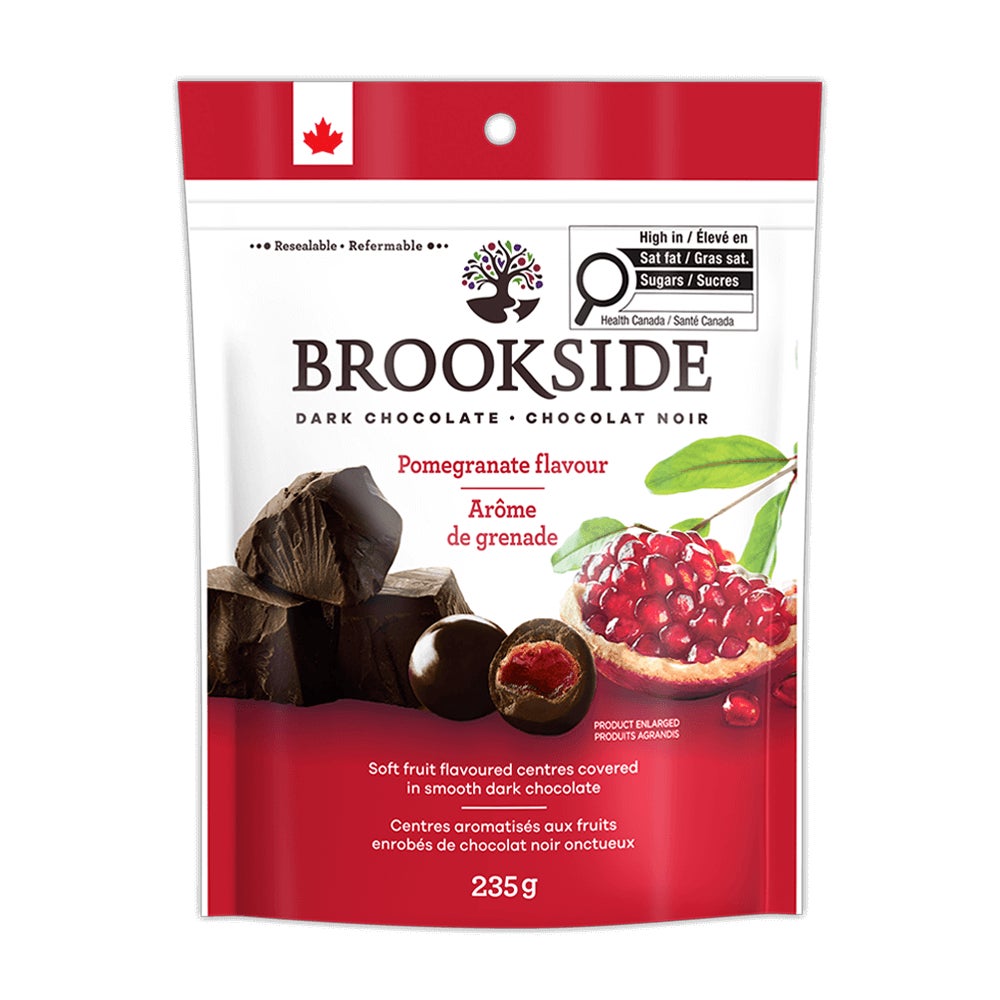 BROOKSIDE Dark Chocolate Pomegranate Flavour, 235g bag - Front of Package