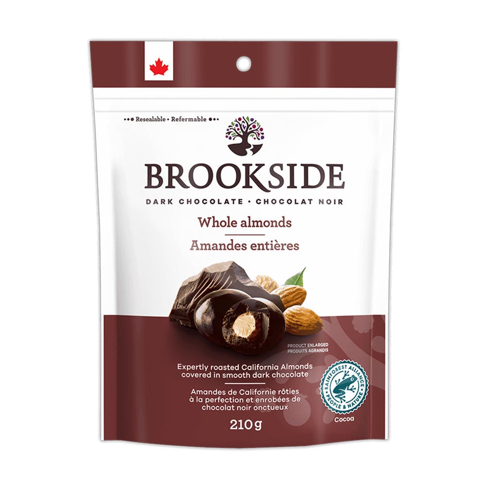BROOKSIDE Whole Almonds in Dark Chocolate, 210g bag - Front of Package