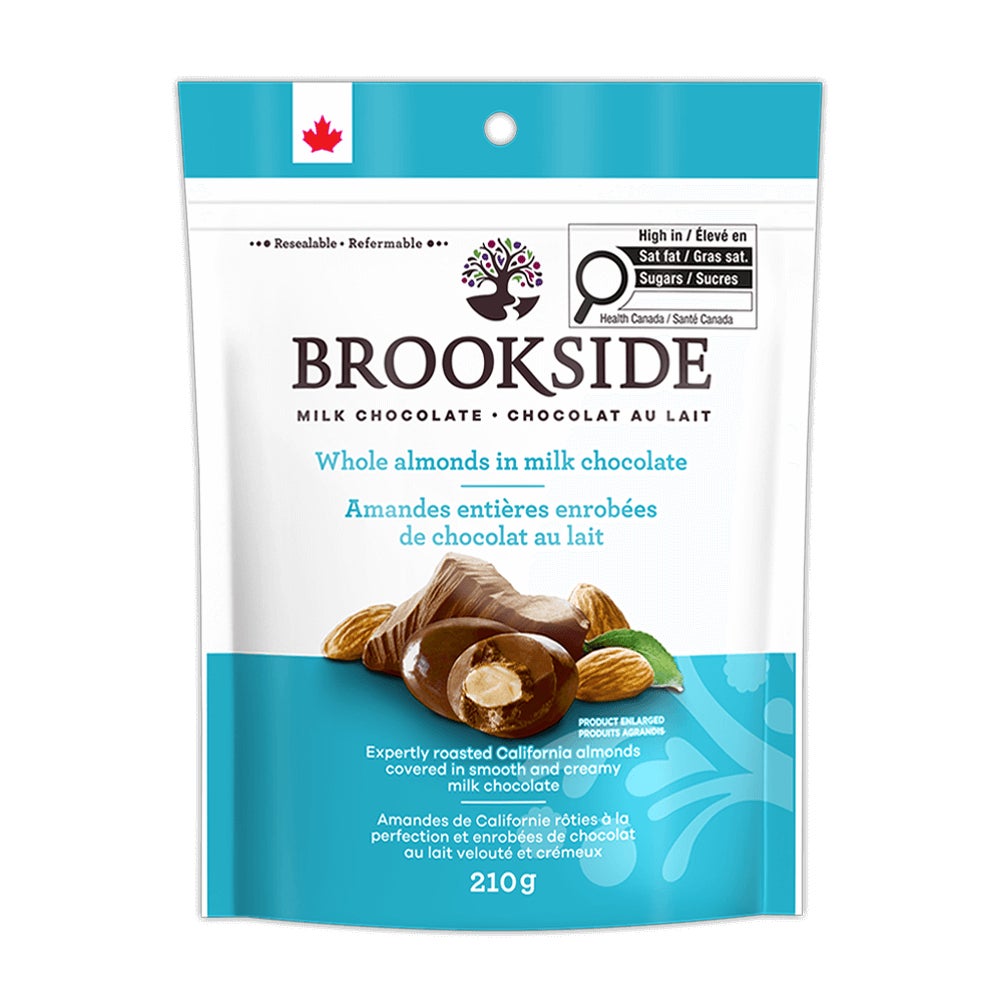 BROOKSIDE Whole Almonds in Milk Chocolate, 210g bag - Front of Package