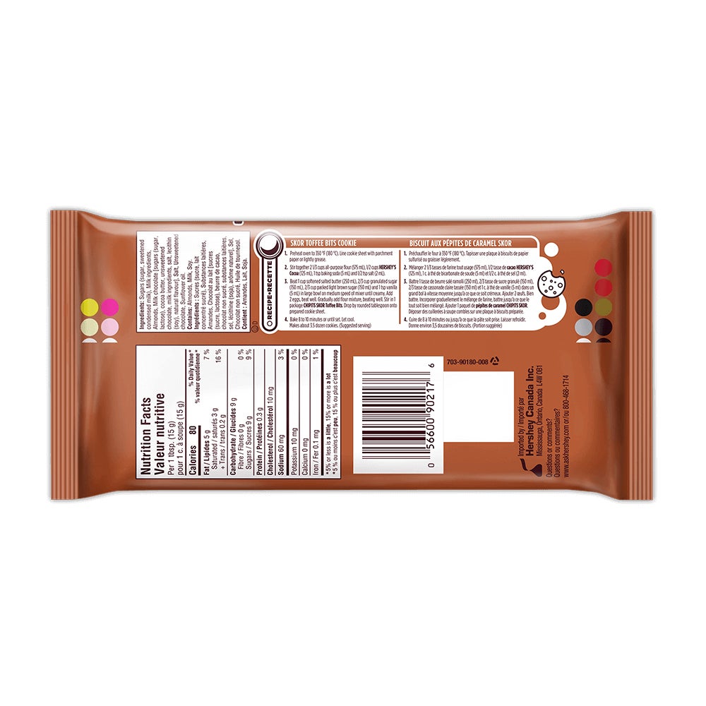 HERSHEY'S CHIPITS SKOR Toffee Bits, 200g bag - Back of Package