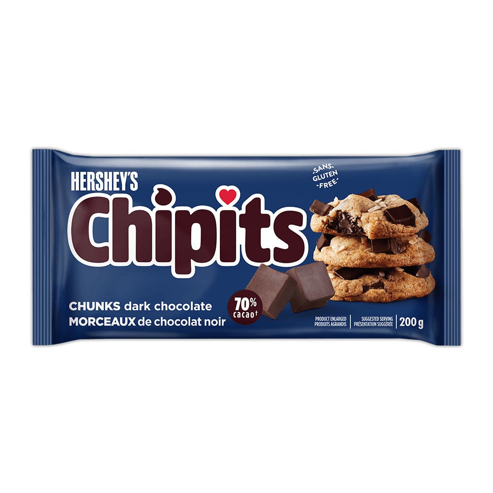 HERSHEY'S CHIPITS Dark Chocolate Chunks, 200g bag - Front of Package