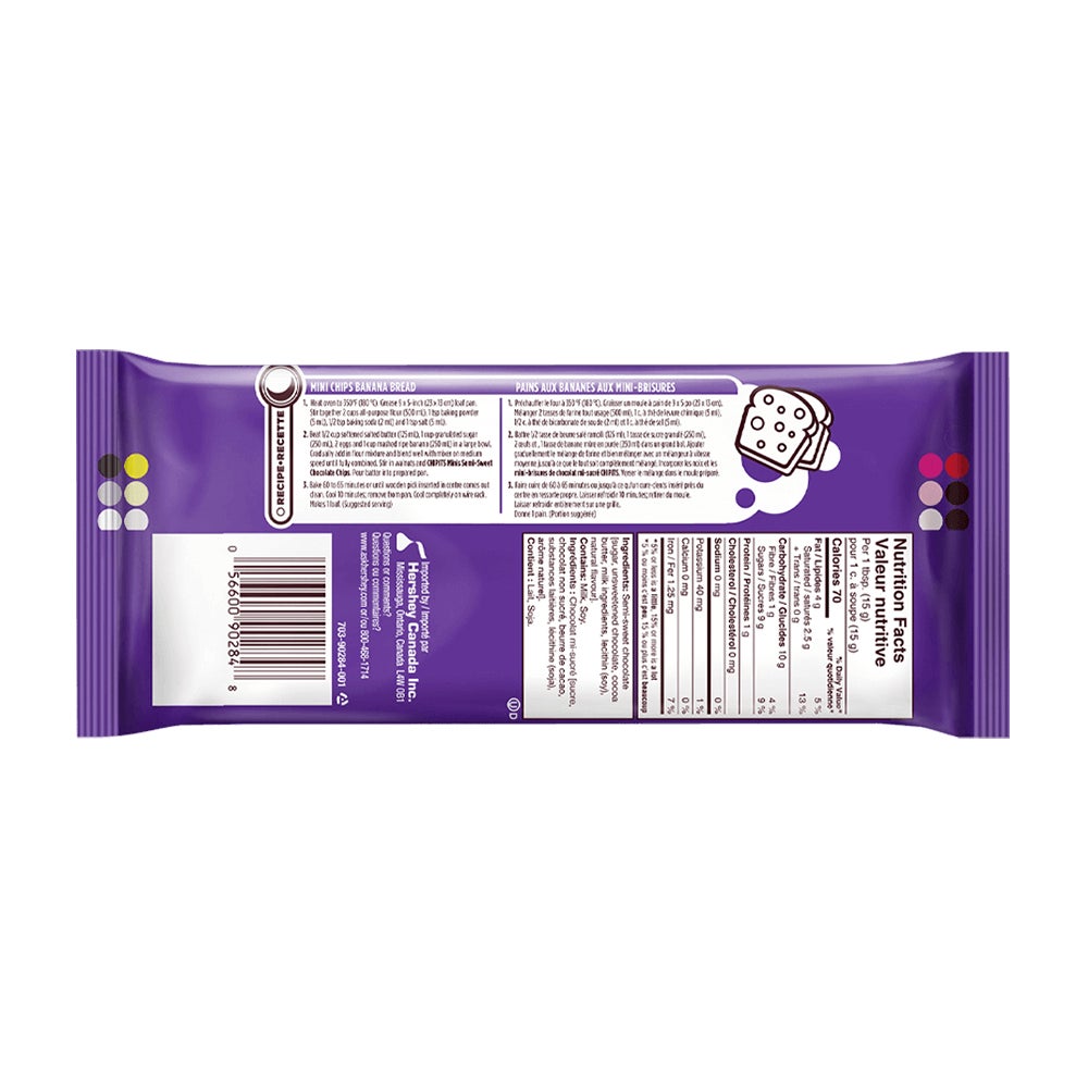 HERSHEY'S CHIPITS Minis Semi-Sweet Chocolate Chips, 270g bag - Back of Package