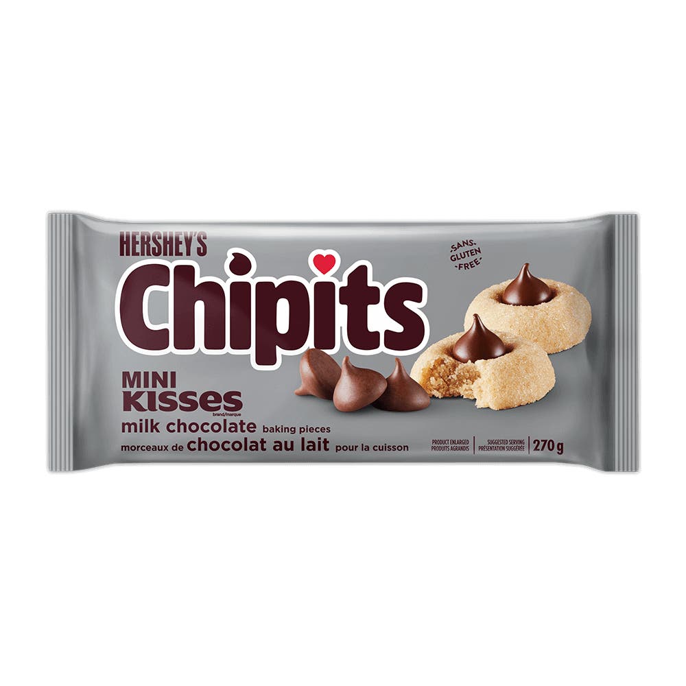 HERSHEY'S CHIPITS MINI KISSES Milk Chocolate Chips, 270g bag - Front of Package