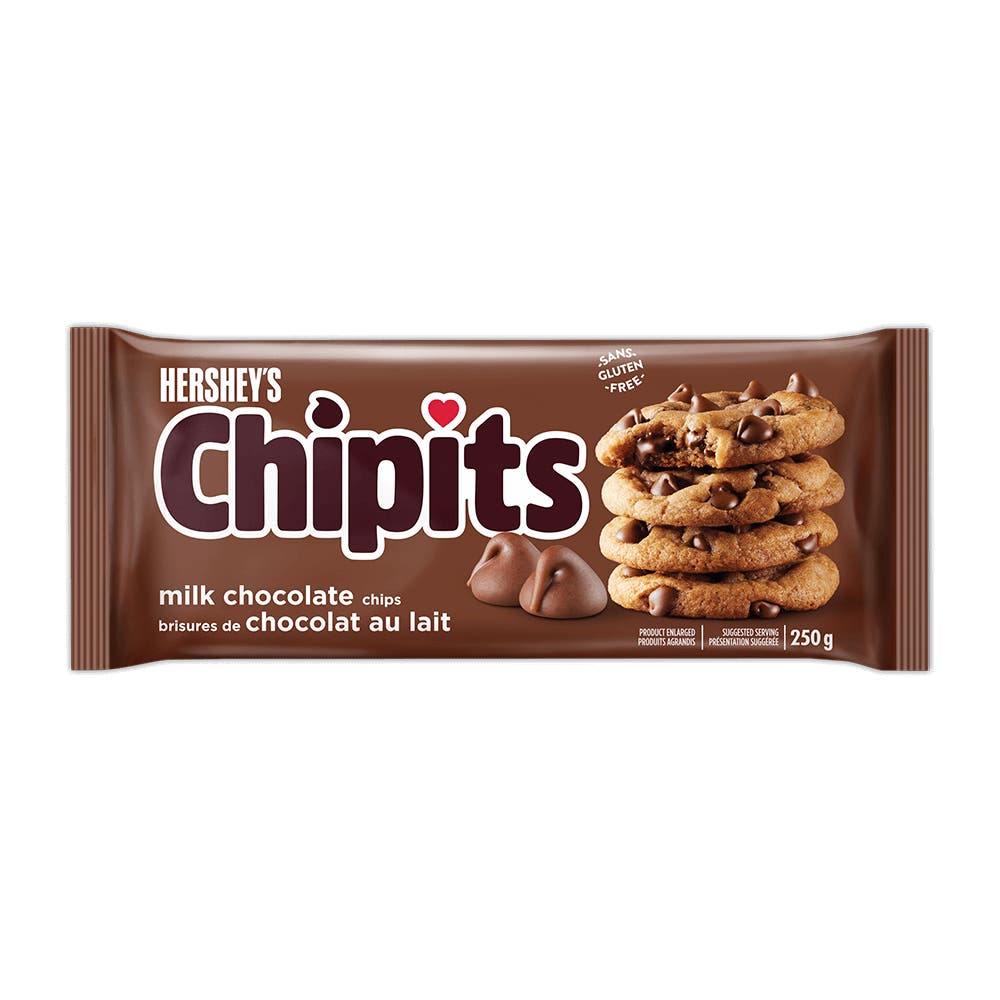 HERSHEY'S CHIPITS Milk Chocolate Chips, 250g bag - Front of Package