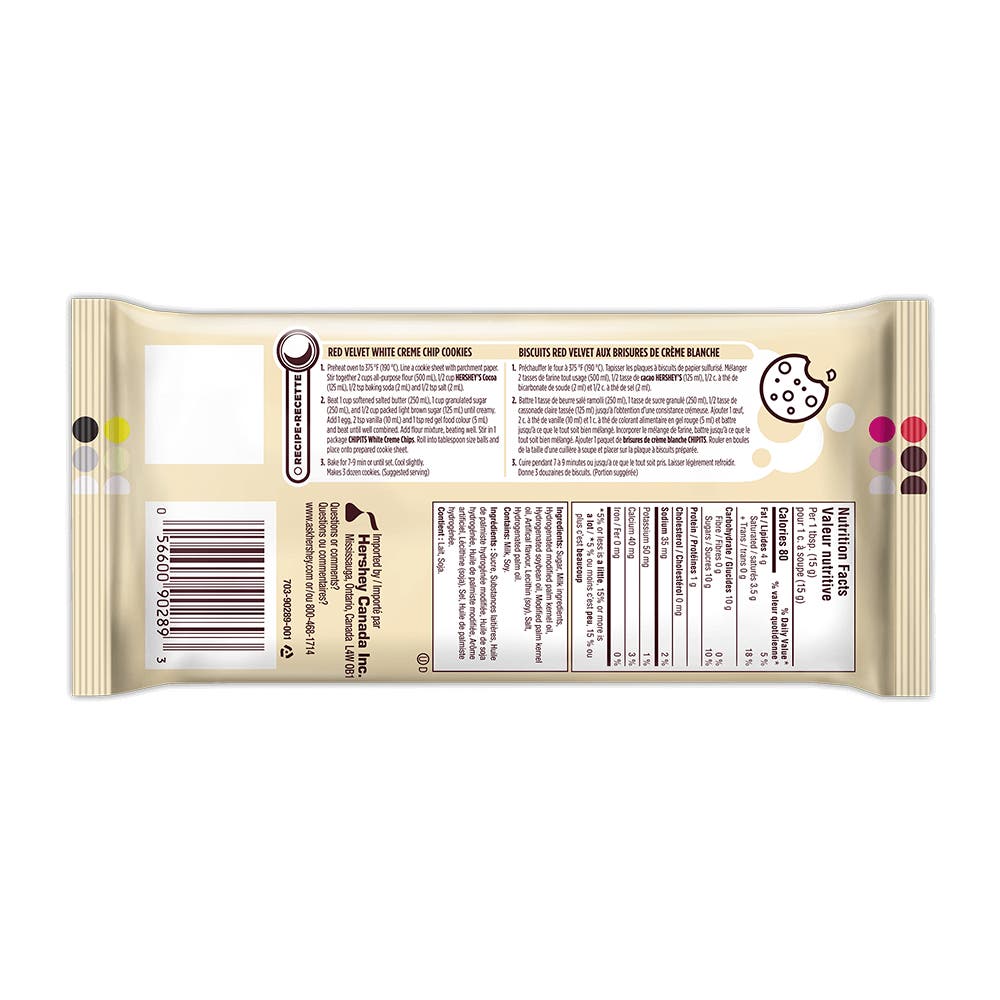 HERSHEY'S CHIPITS White Creme Chips, 200g bag - Back of Package