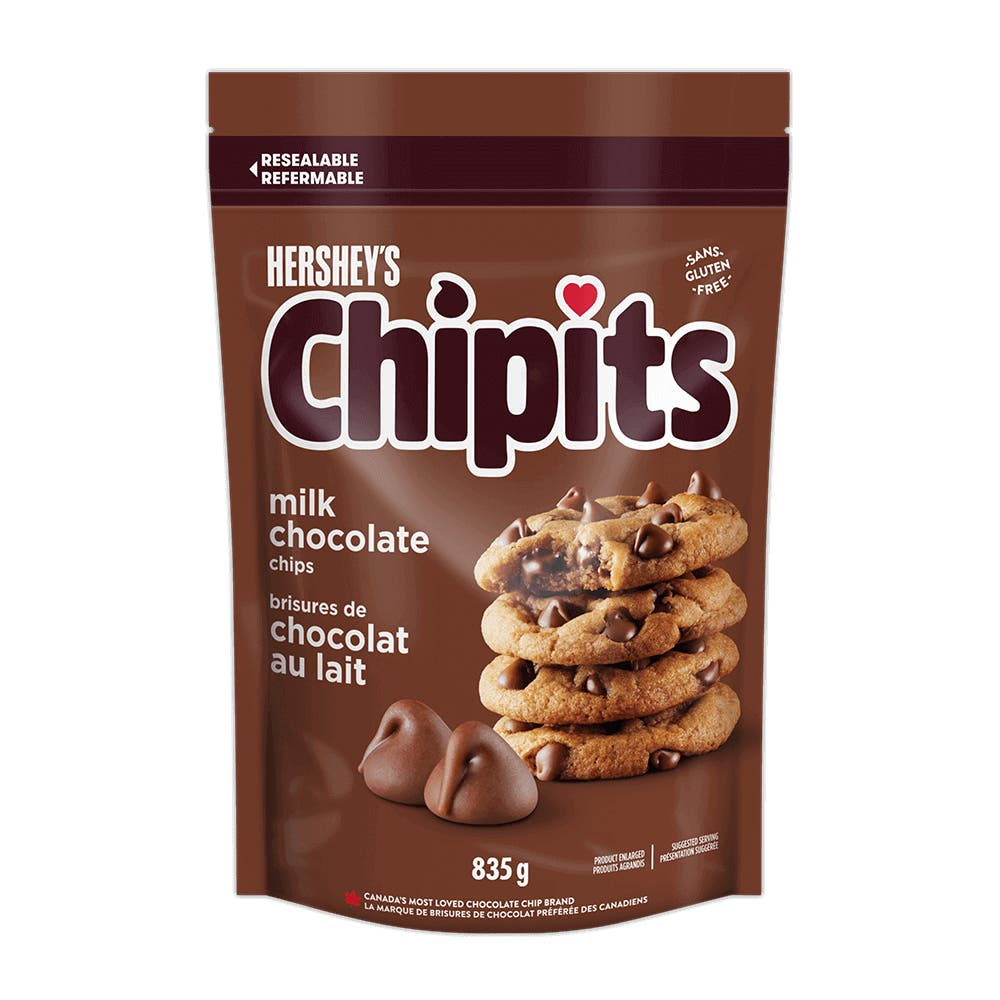 HERSHEY'S CHIPITS Milk Chocolate Chips, 835g bag - Front of Package