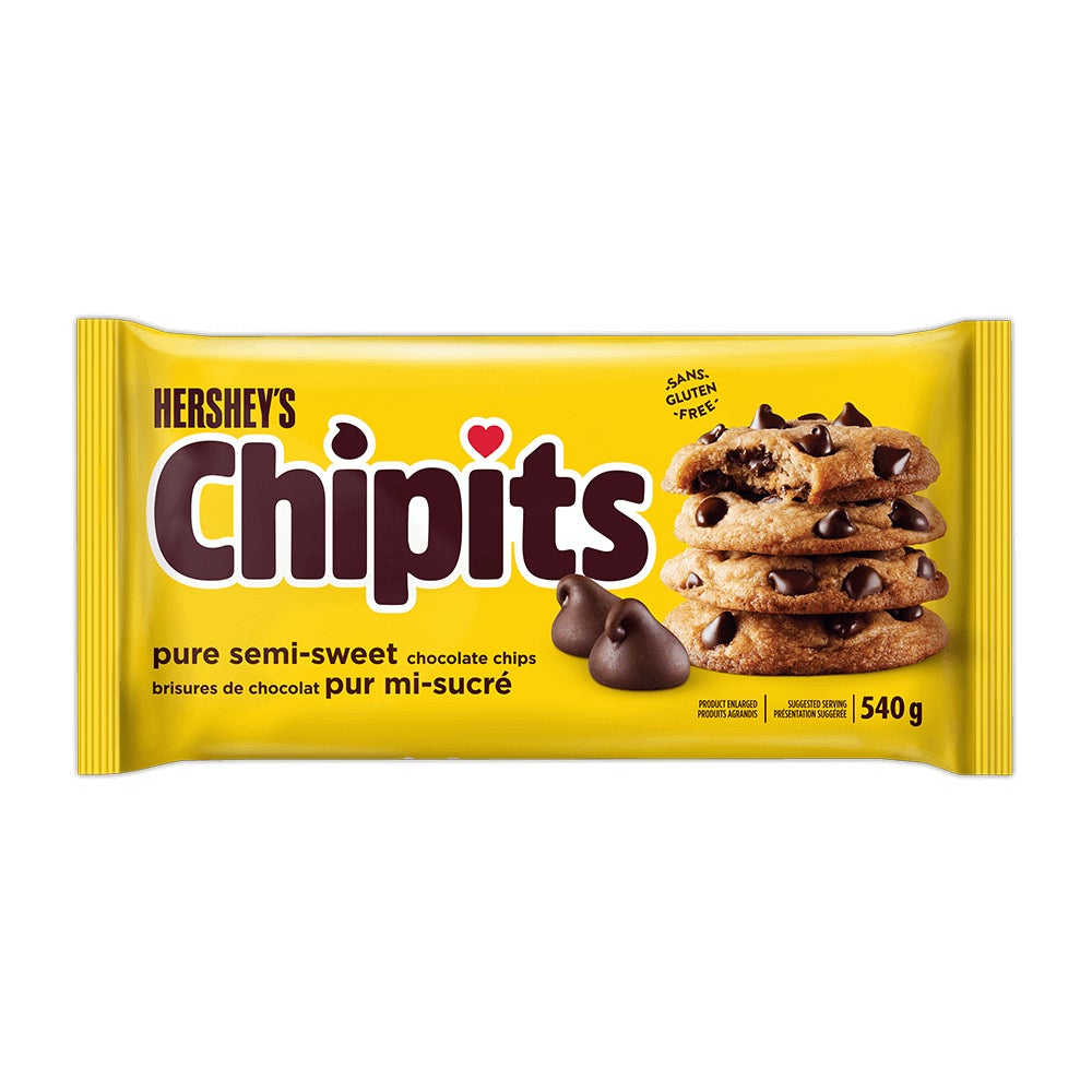 HERSHEY'S CHIPITS Pure Semi-Sweet Chocolate Chips, 540g bag - Front of Package