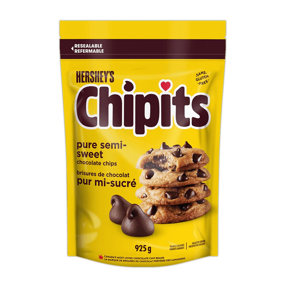 HERSHEY'S CHIPITS Pure Semi-Sweet Chocolate Chips, 925g bag - Front of Package