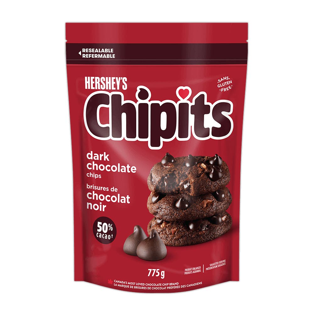 HERSHEY'S CHIPITS Dark Chocolate Chips, 775g bag - Front of Package