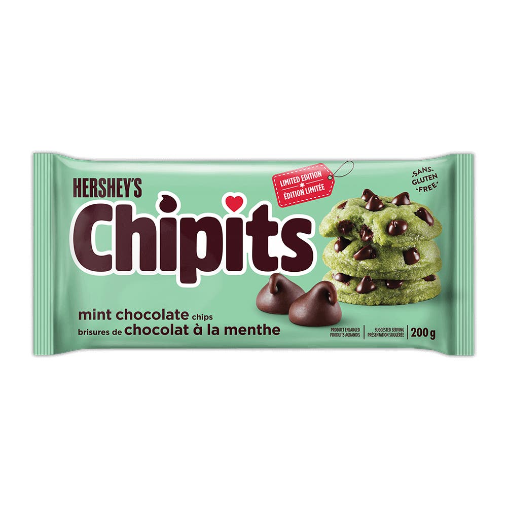 HERSHEY'S CHIPITS Mint Chocolate Chips, 200g bag - Front of Package