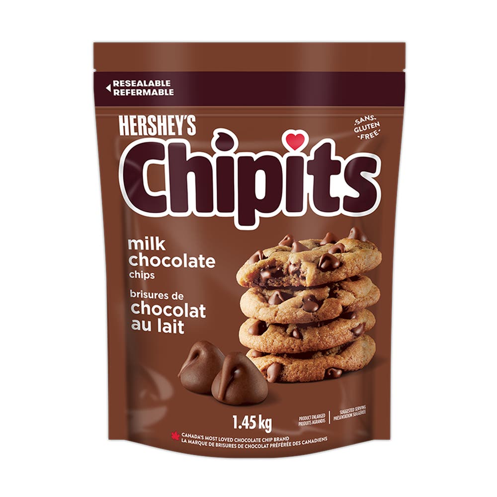 HERSHEY'S CHIPITS Milk Chocolate Chips, 1.45kg bag - Front of Package