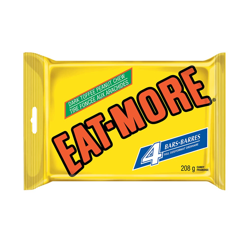 EAT-MORE Dark Toffee Peanut Chew Candy Bars, 52g, 4 bars - Front of Package