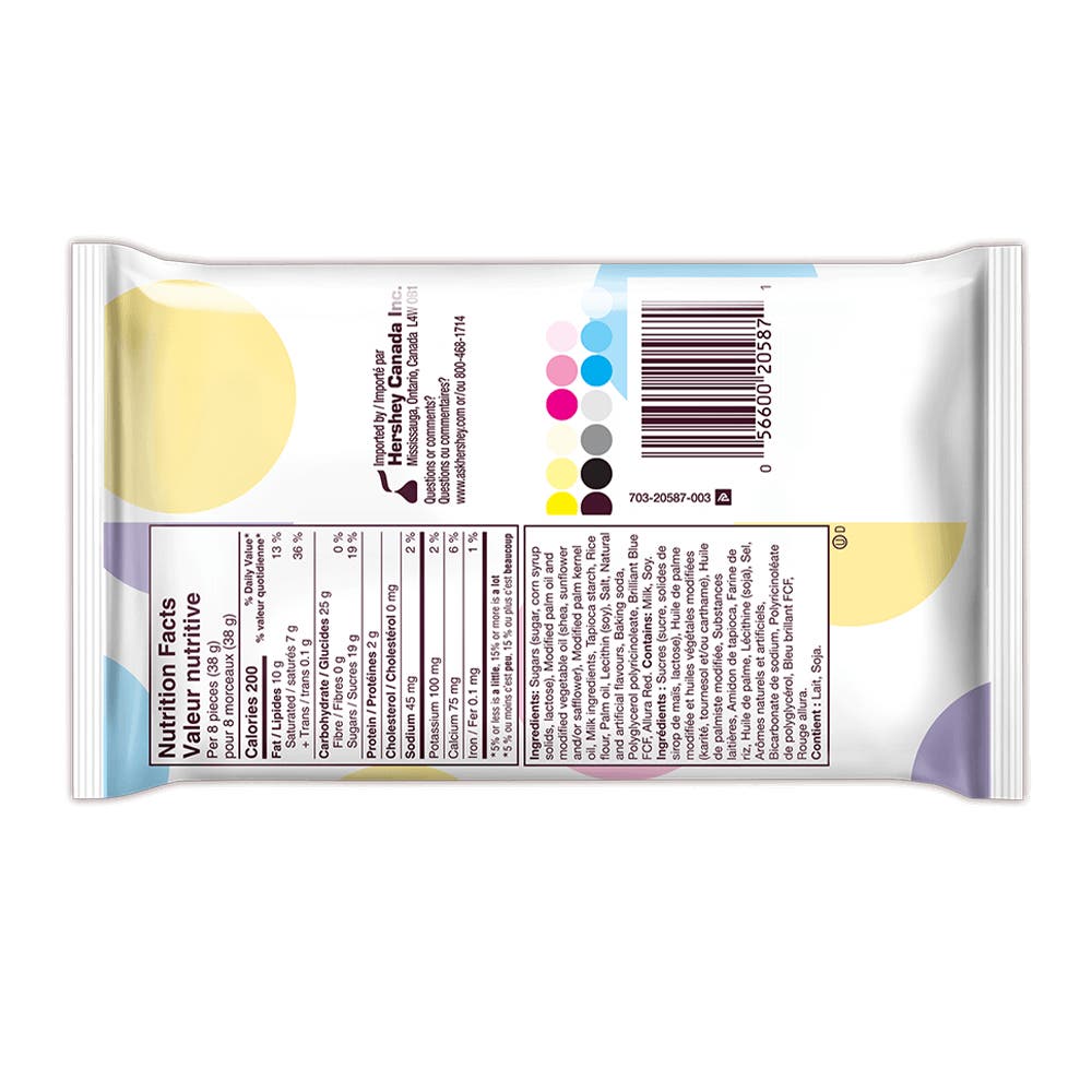 HERSHEY'S COOKIES 'N' CREME Polka Dot Candy Eggs, 185g bag - Back of Package