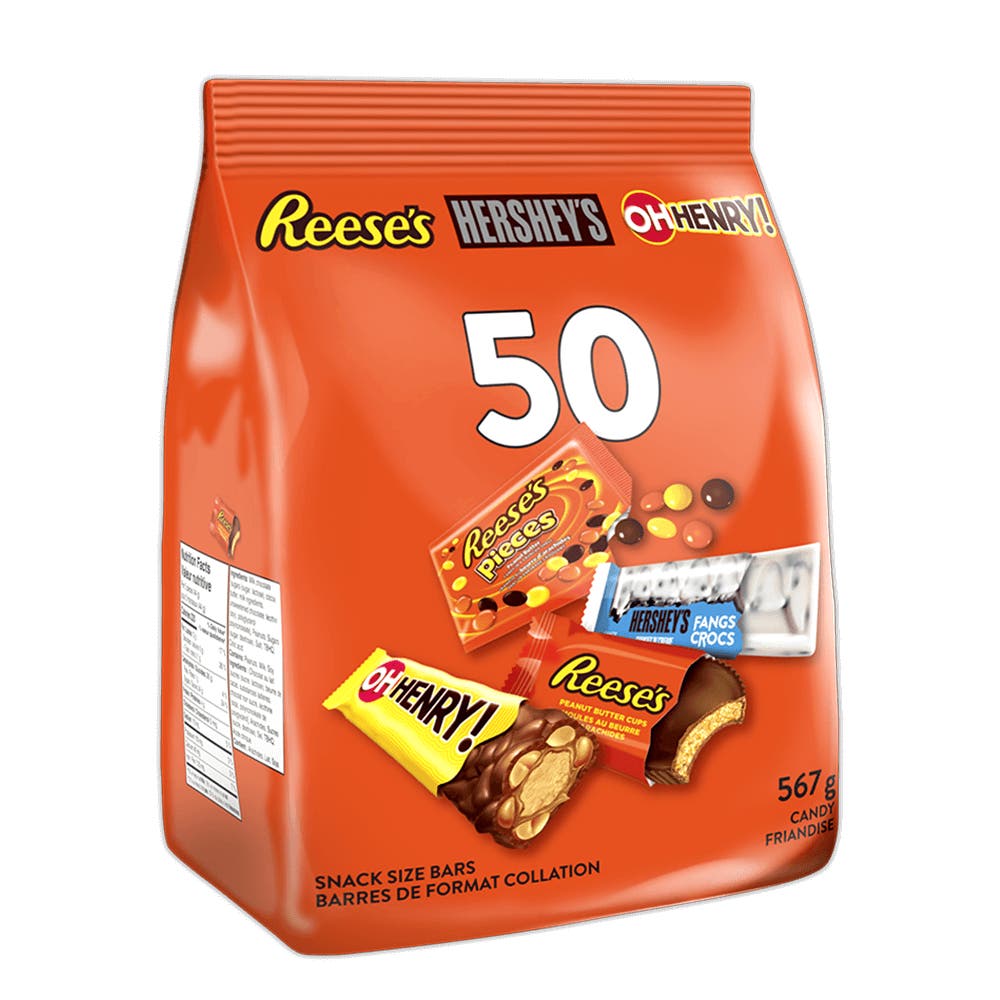 Hershey's Halloween Snack Size Candy Bar Assortment, 567g bag, 50 pieces - Side of Package