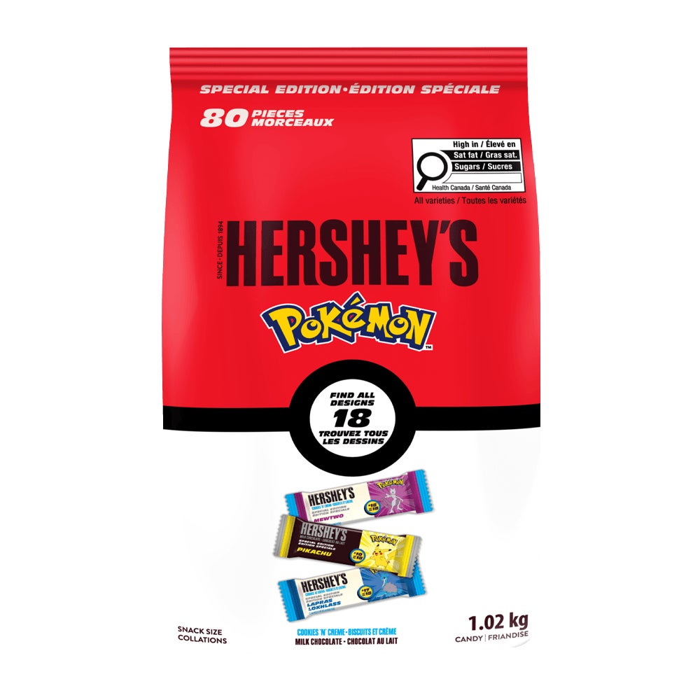 HERSHEY'S Pokémon Special Edition Snack Size Assorted Candy Bars, 1.02kg bag, 80 pieces - Front of Package