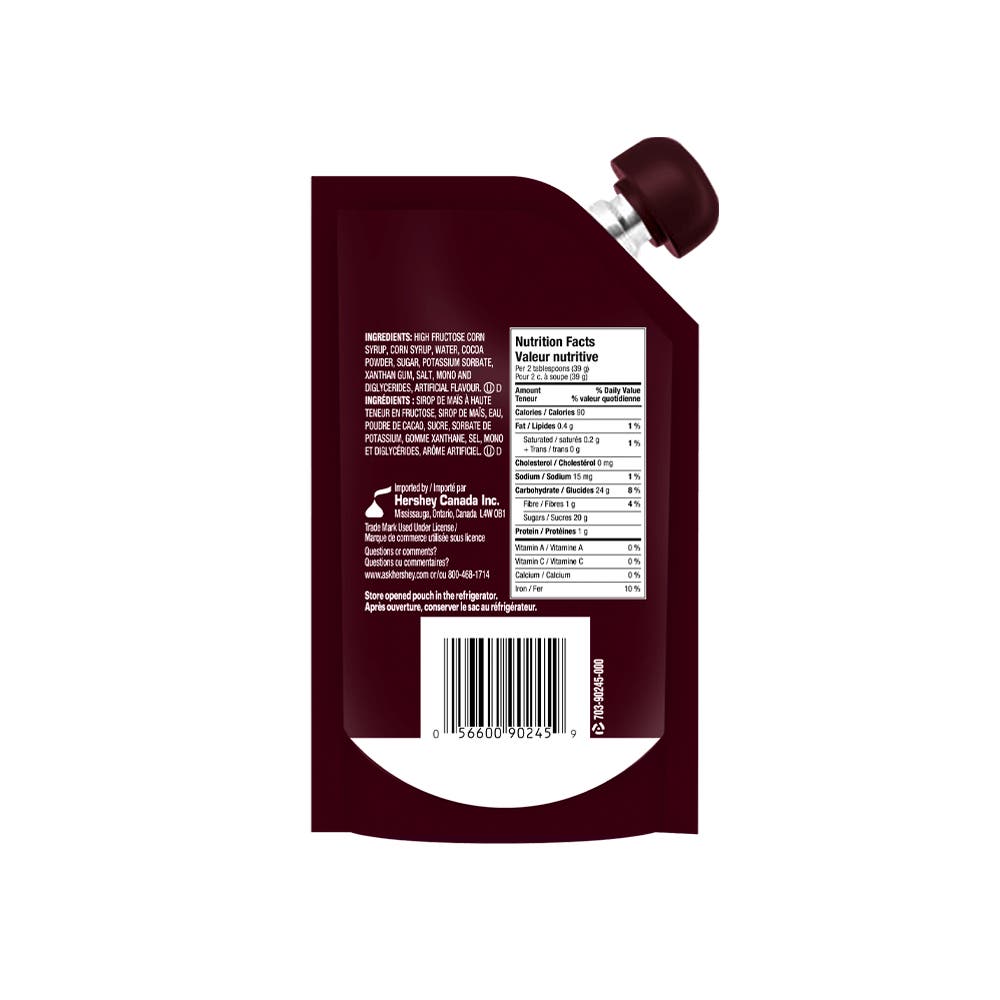 HERSHEY'S Chocolate Syrup, 153g pouch - Back of Package