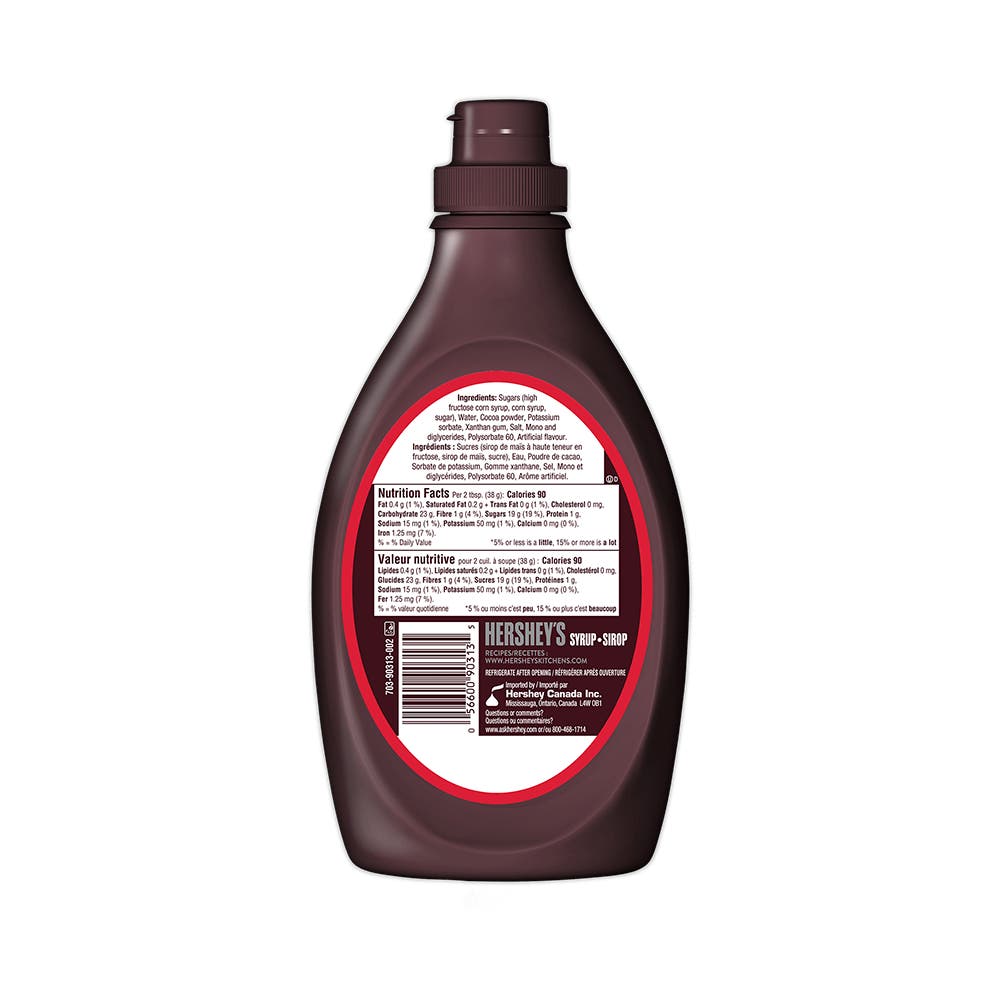 HERSHEY'S Chocolate Syrup, 523g bottle - Back of Package
