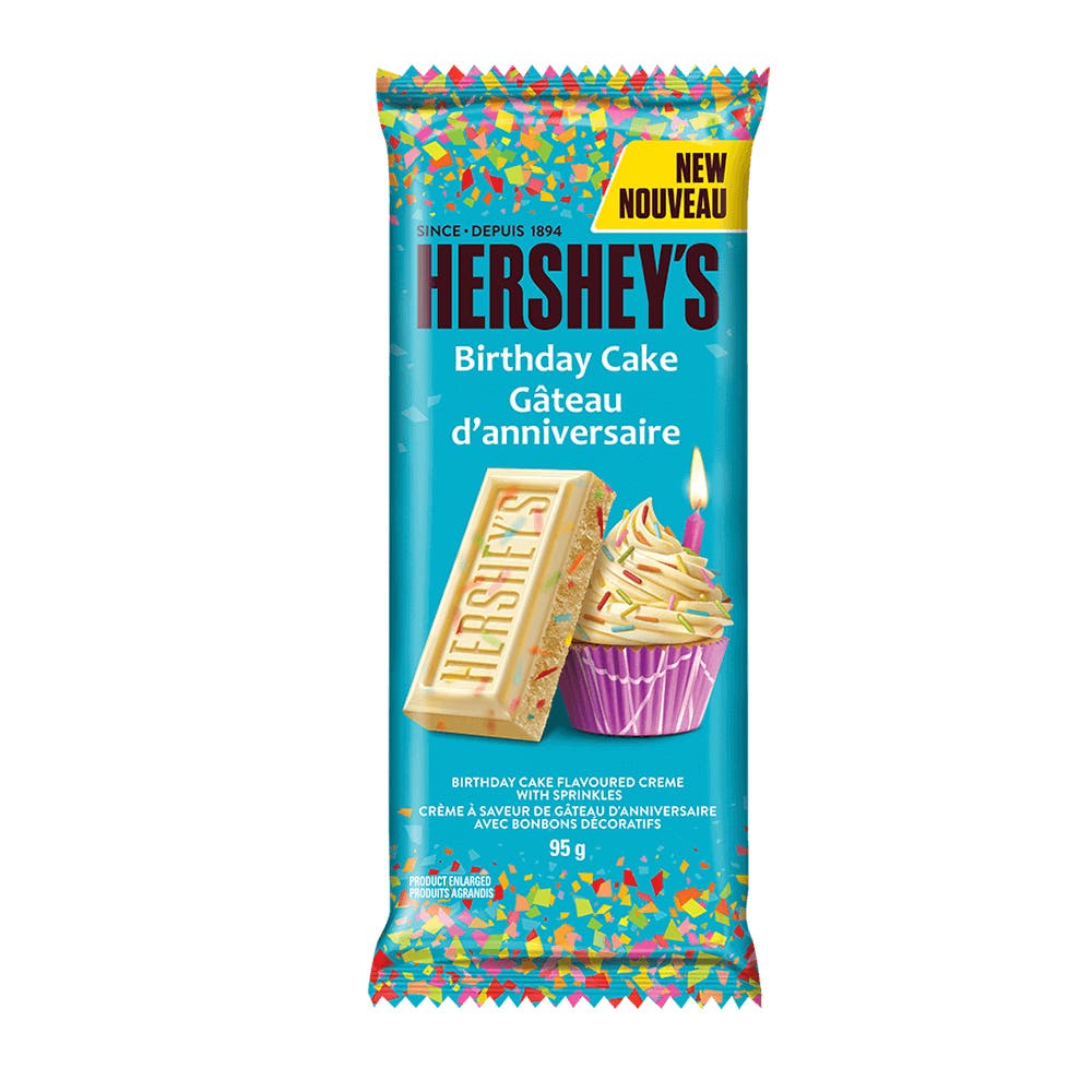 HERSHEY'S Birthday Cake Candy Bar, 95g - Front of Package