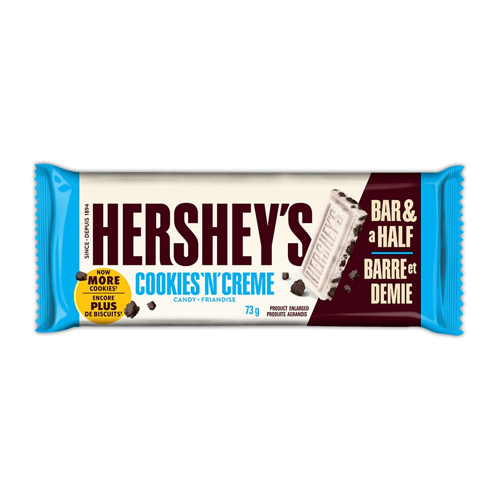 HERSHEY'S COOKIES 'N' CREME King Size Candy Bar, 73g - Front of Package