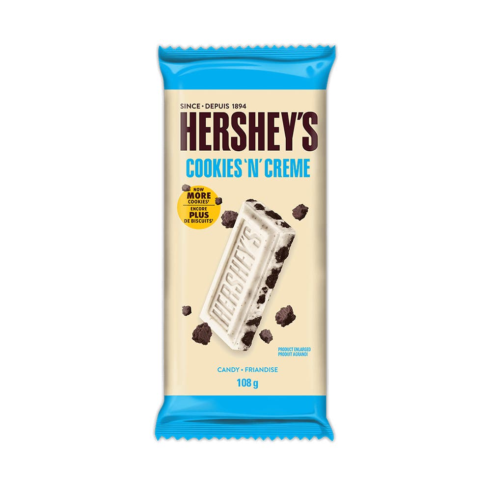 HERSHEY'S COOKIES 'N' CREME Family Size Candy Bar, 108g - Front of Package
