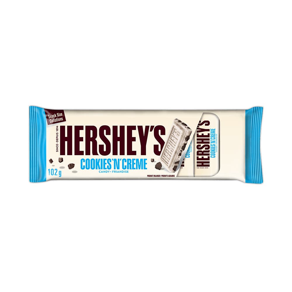 HERSHEY'S COOKIES 'N' CREME Snack Size Candy Bars, 102g - Front of Package