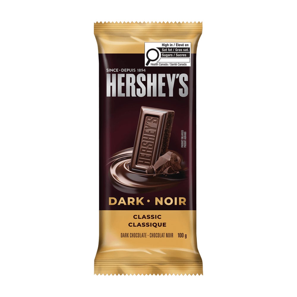 HERSHEY'S DARK Classic Candy Bar, 100g - Front of Package