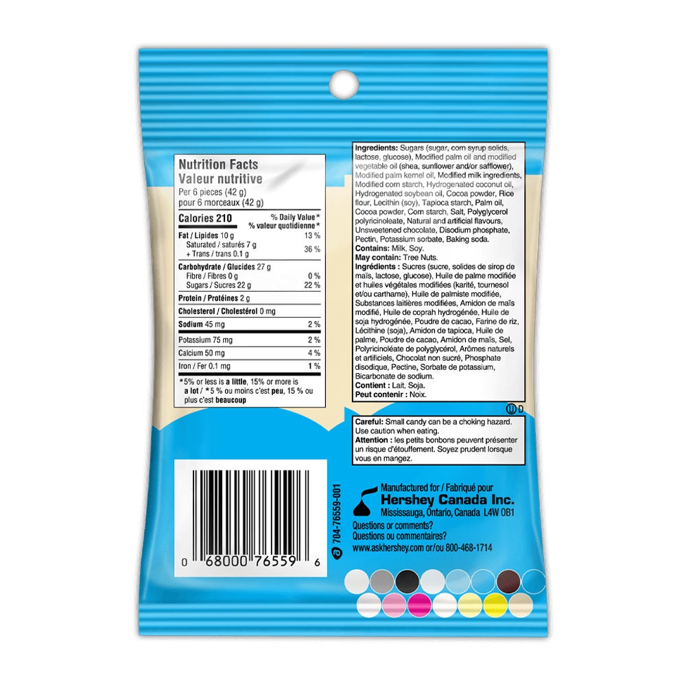 HERSHEY'S COOKIES 'N' CREME Filled Bites with Fudge Brownie Flavour, 104g bag - Back of Package