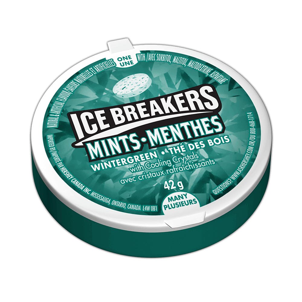 ICE BREAKERS Wintergreen Mints, 42g puck - Front of Package