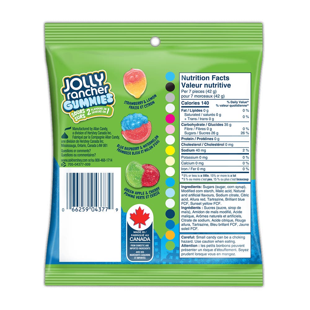 JOLLY RANCHER 2-in-1 Gummies Sours, 182g bag - Back of Package