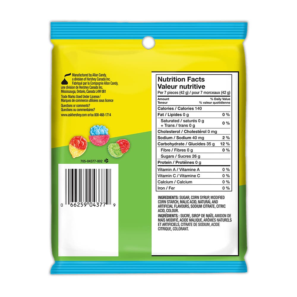 JOLLY RANCHER MISFITS Sours Gummies, 182g bag - Back of Package