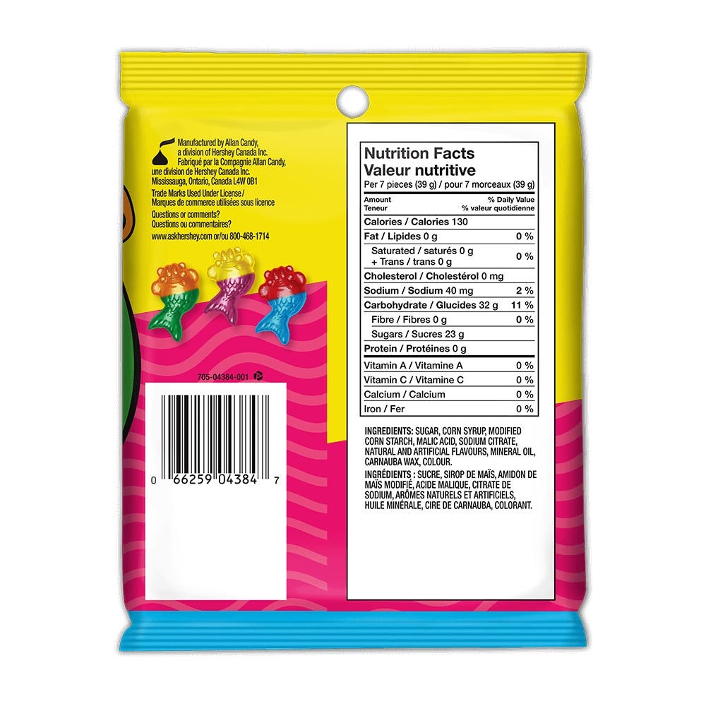 JOLLY RANCHER MISFITS Mer-Bears Gummies, 182g bag - Back of Package