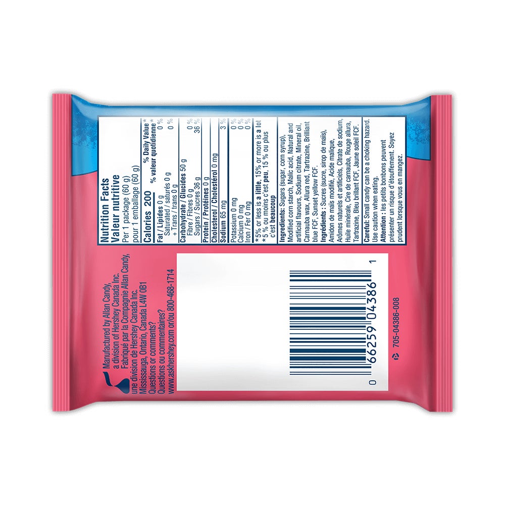 JOLLY RANCHER 2-in-1 Gummies Original, 60g bag - Back of Package