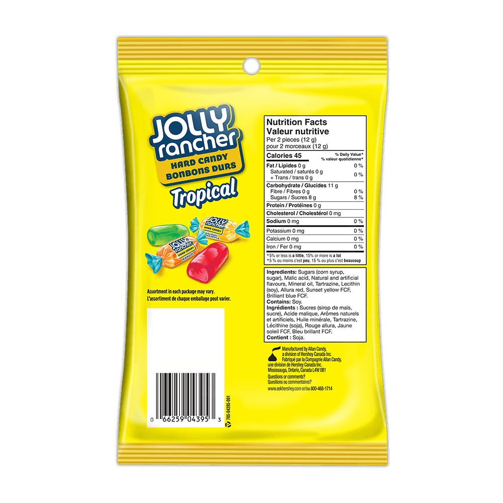 JOLLY RANCHER Tropical Hard Candy, 198g bag - Back of Package