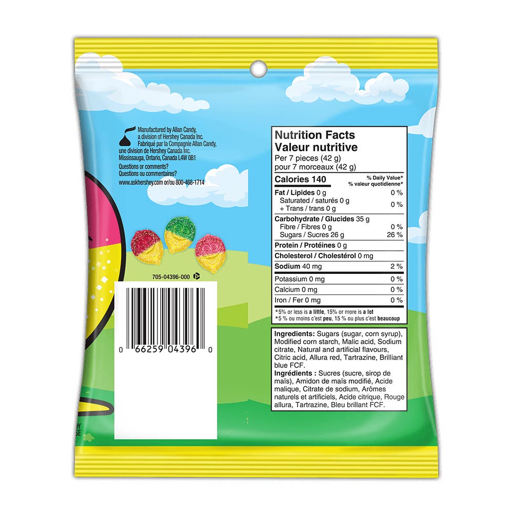 JOLLY RANCHER MISFITS Sours Lemonade Gummies, 182g bag - Back of Package