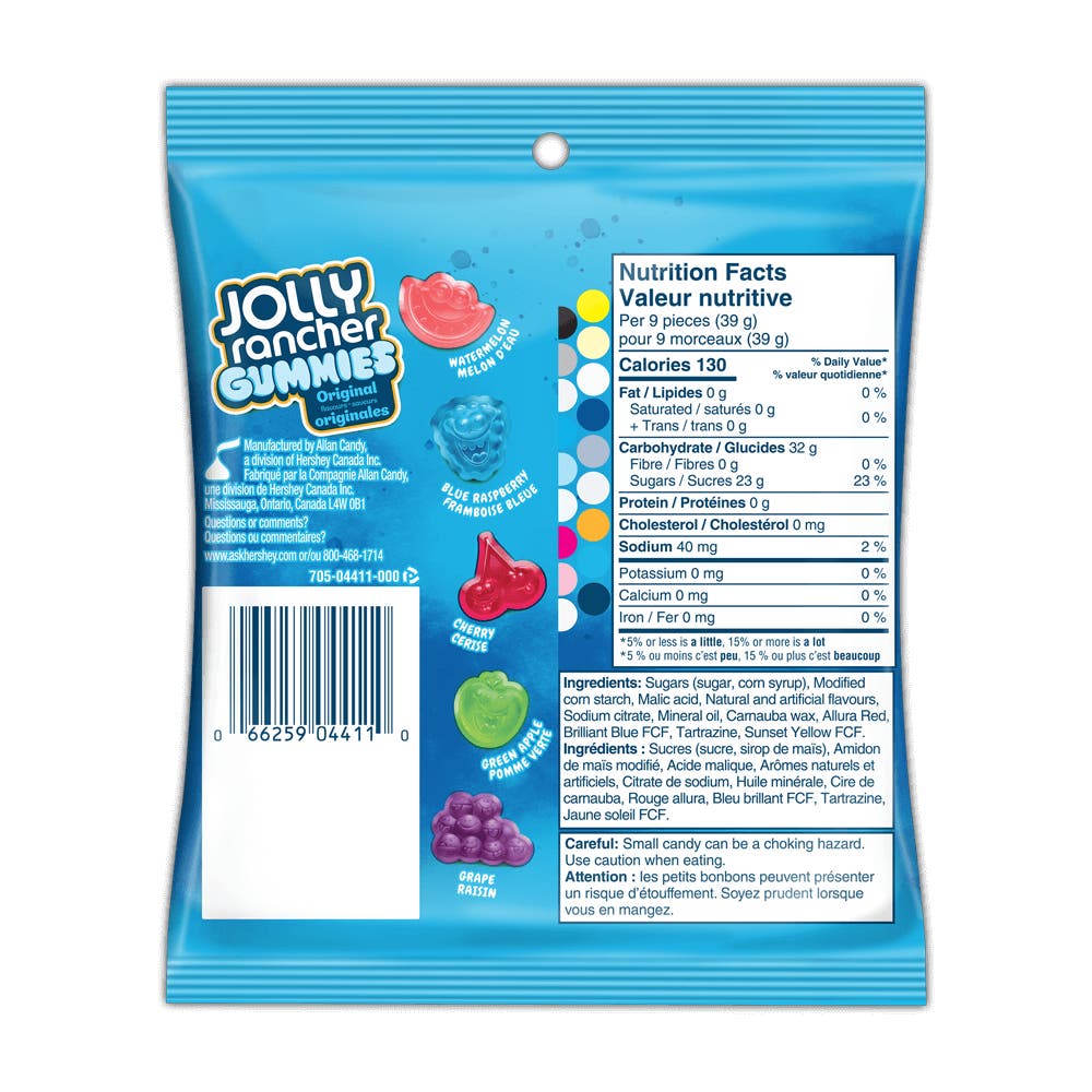 JOLLY RANCHER Gummies Original Flavours, 182g bag - Back of Package