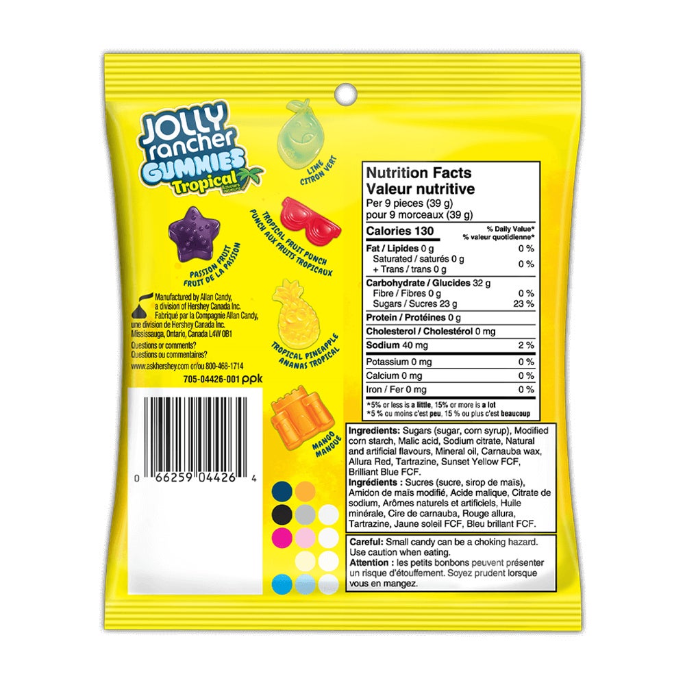 JOLLY RANCHER Gummies Tropical Flavours, 182g bag - Back of Package