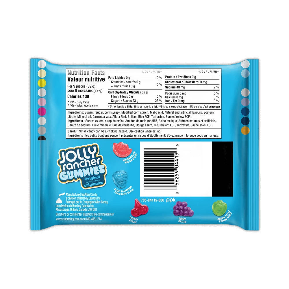 JOLLY RANCHER Gummies Original Flavours King Size, 96g bag - Back of Package