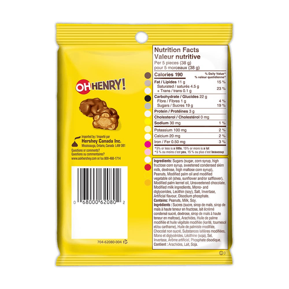 OH HENRY! Chocolatey Candy Bites, 104g bag - Back of Package