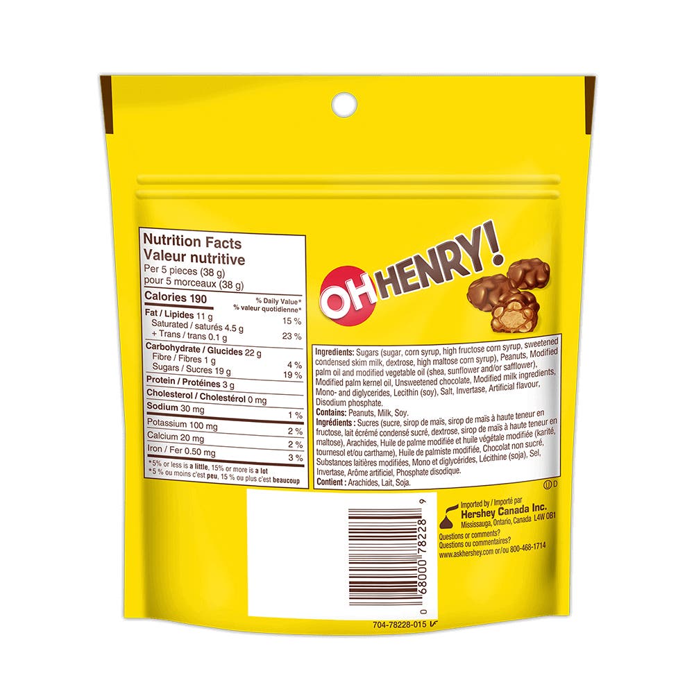 OH HENRY! Chocolatey Candy Bites, 230g bag - Back of Package
