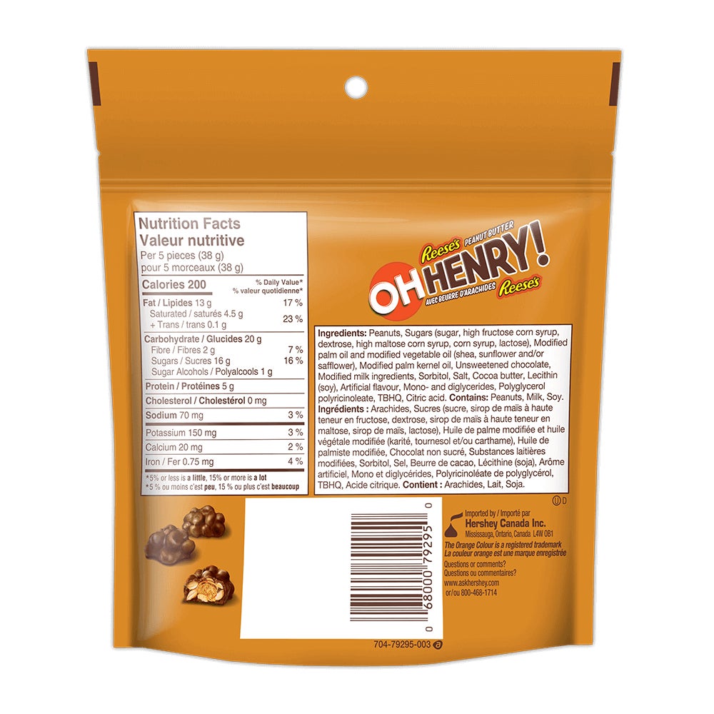 OH HENRY! REESE'S Peanut Butter Candy Bites, 180g bag - Back of Package