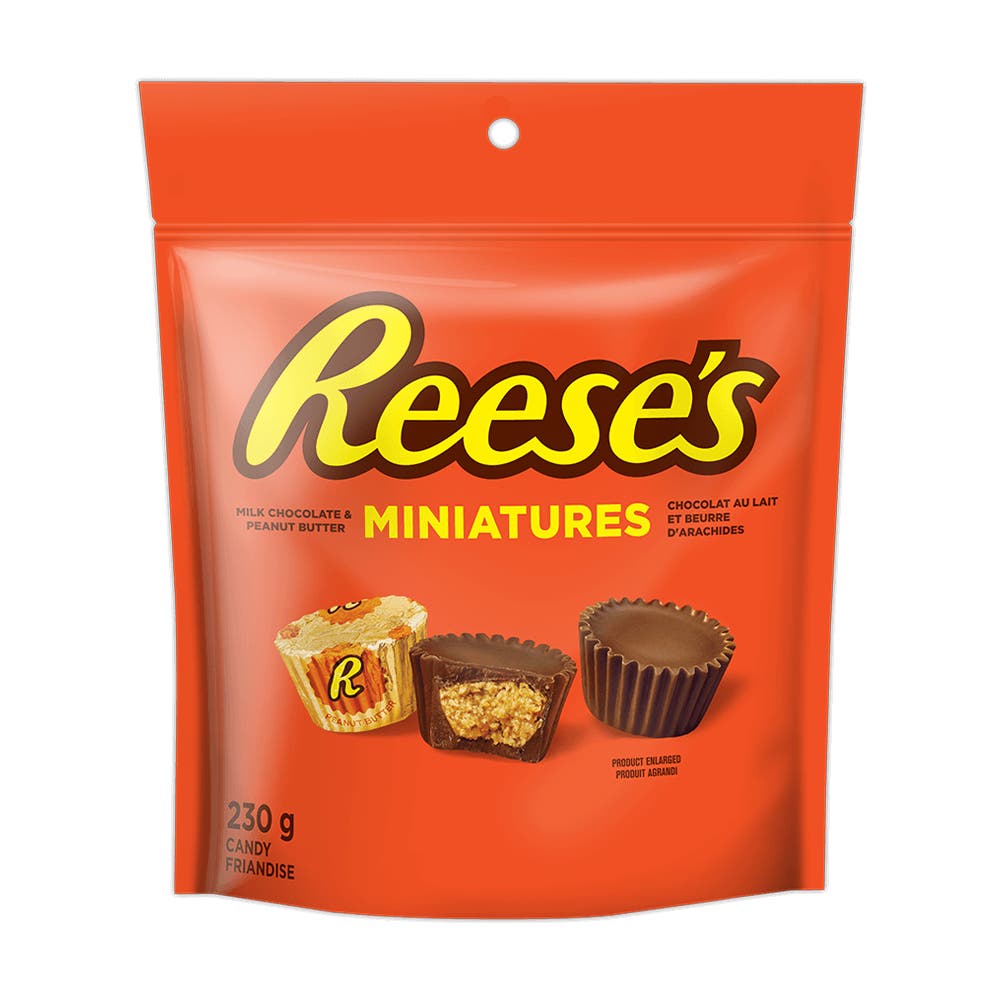 REESE'S MINIATURES Milk Chocolate Peanut Butter Cups Candy, 230g bag - Front of Package