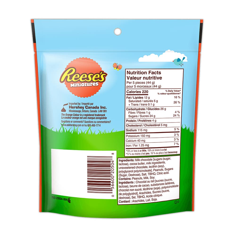 REESE'S Pastel Milk Chocolate Peanut Butter Cups Miniatures Candy, 230g bag - Back of Package