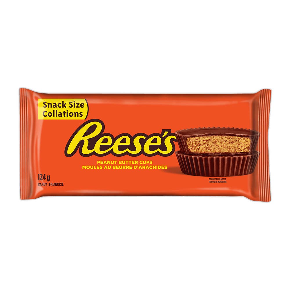 REESE'S Milk Chocolate Peanut Butter Cups Snack Size Candy, 124g - Front of Package