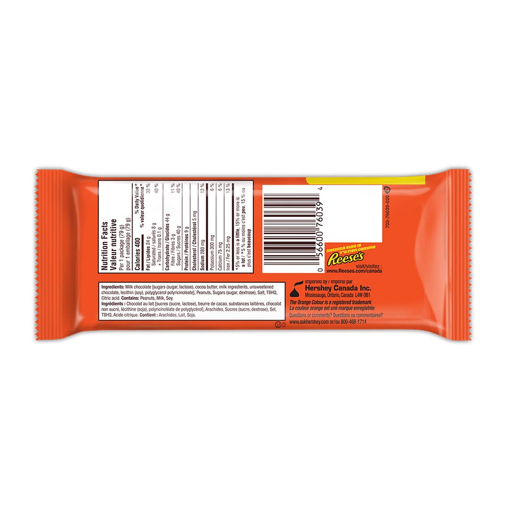 REESE'S Big Cup Milk Chocolate Peanut Butter King Size Candy, 79g - Back of Package