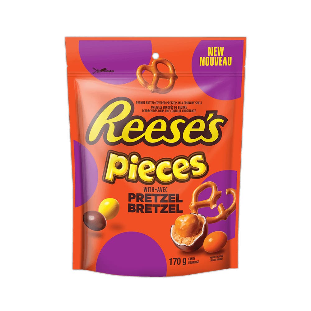 REESE'S PIECES Peanut Butter with Pretzels Candy, 170g bag - Front of Package