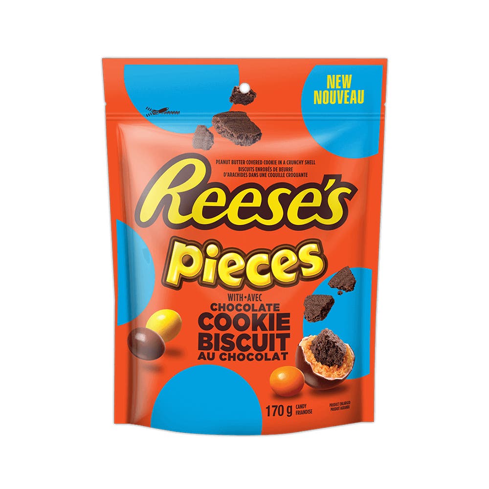 REESE'S PIECES Chocolate Cookie Biscuit Candy, 170g bag - Front of Package
