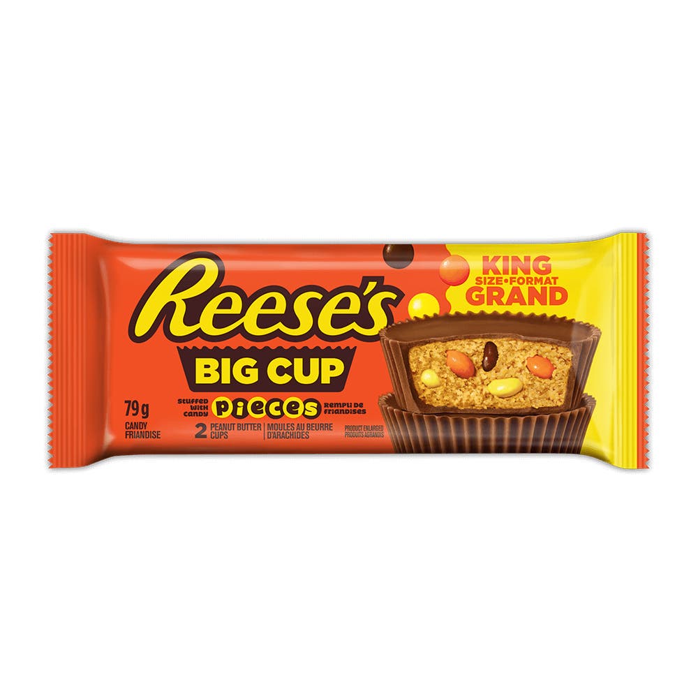 REESE'S STUFFED WITH PIECES Big Cup Peanut Butter King Size Candy, 79g - Front of Package
